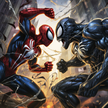 Digital Arts titled "Spiderman vs Venom" by Pixinxt, Original Artwork, AI generated image