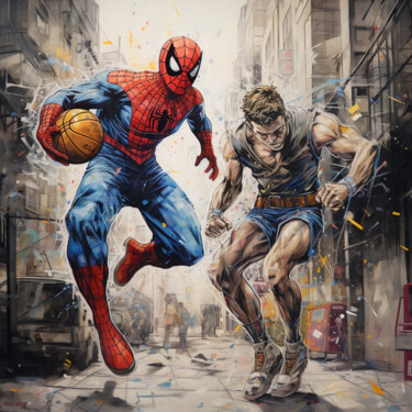 Digitale Kunst getiteld "Sport with superher…" door Pixinxt, Origineel Kunstwerk, AI gegenereerde afbeelding
