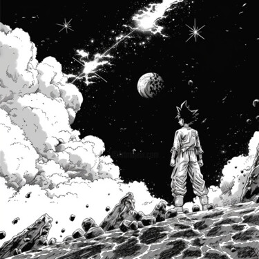 Arte digitale intitolato "Goku B&W" da Pixinxt, Opera d'arte originale, Immagine generata dall'IA