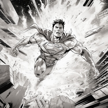 Digital Arts titled "Superman B&W" by Pixinxt, Original Artwork, AI generated image