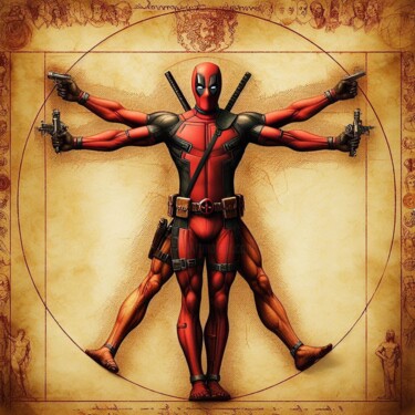 Digital Arts titled "Deadpool Da Vinci" by Pixinxt, Original Artwork, AI generated image
