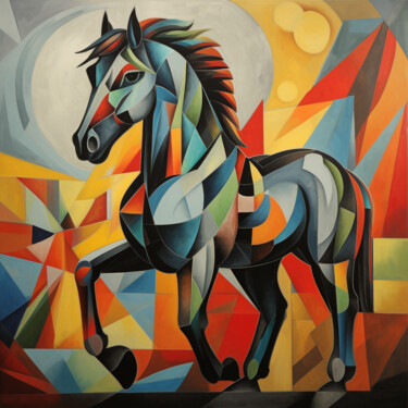 Digitale Kunst mit dem Titel "Colorful horse" von Pixinxt, Original-Kunstwerk, KI-generiertes Bild