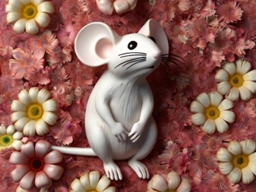 Digitale Kunst getiteld "White mouse" door Pixqix, Origineel Kunstwerk, AI gegenereerde afbeelding
