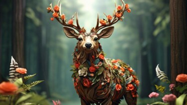 Digitale Kunst getiteld "Deer" door Pixqix, Origineel Kunstwerk, AI gegenereerde afbeelding