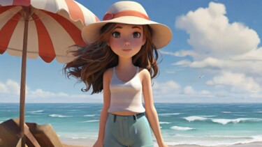 "Girl on the beach" başlıklı Dijital Sanat Pixqix tarafından, Orijinal sanat, AI tarafından oluşturulan görüntü