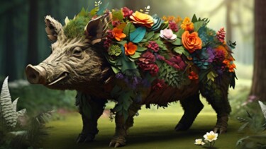 「Wild boar」というタイトルのデジタルアーツ Pixqixによって, オリジナルのアートワーク, AI生成画像