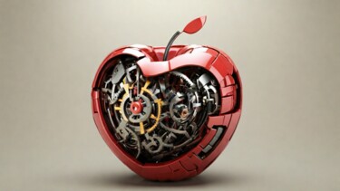 Arte digitale intitolato "Mechanical apple" da Pixqix, Opera d'arte originale, Immagine generata dall'IA