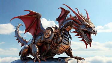 Arte digitale intitolato "Mechanical dragon" da Pixqix, Opera d'arte originale, Immagine generata dall'IA