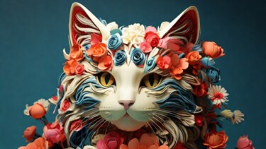 Цифровое искусство под названием "Flower cat" - Pixqix, Подлинное произведение искусства, Изображение, сгенерированное ИИ