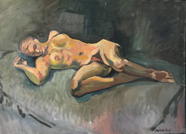 Pintura titulada ""Nu allongé"" por Pizarre, Obra de arte original, Oleo Montado en Bastidor de camilla de madera