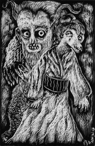 Dessin intitulée "Une femme renard" par Patrick Jannin, Œuvre d'art originale