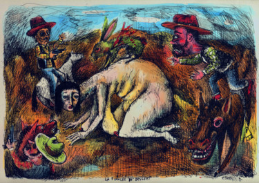 Dibujo titulada "La Fiancée du Desse…" por Patrick Jannin, Obra de arte original, Tinta