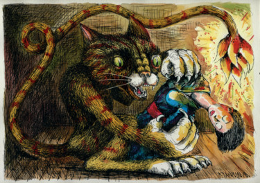 Zeichnungen mit dem Titel "Bakeneko" von Patrick Jannin, Original-Kunstwerk, Tinte