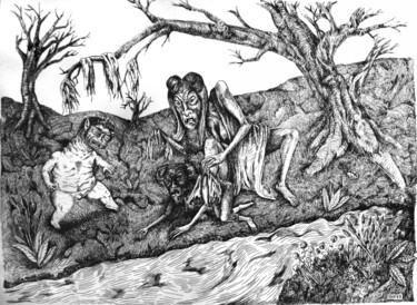 Drawing titled "DATSUE-BA, KENEO et…" by Patrick Jannin, Original Artwork, Ink