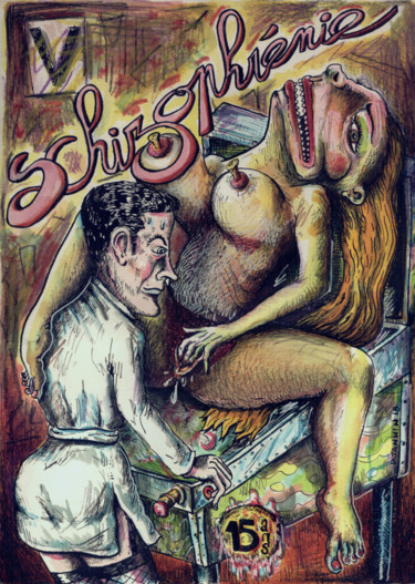 Zeichnungen mit dem Titel "Schizoprenie" von Patrick Jannin, Original-Kunstwerk, Tinte