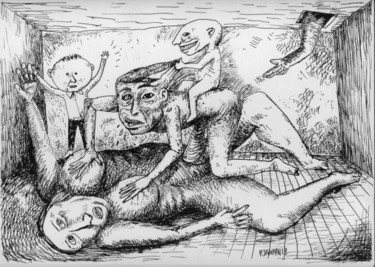 Dibujo titulada "Familiarités" por Patrick Jannin, Obra de arte original, Tinta