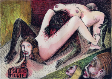 Drawing titled "Porno movie" by Patrick Jannin, Original Artwork, Watercolor