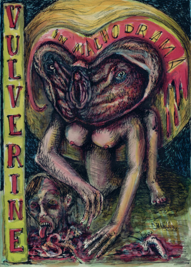 Dibujo titulada "Vulverine in machod…" por Patrick Jannin, Obra de arte original, Acuarela