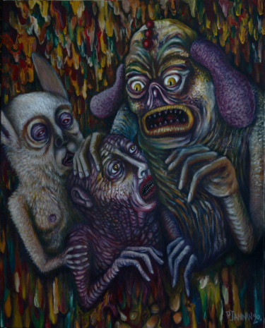 Painting titled "Funèbres Psychopomp…" by Patrick Jannin, Original Artwork, Acrylic Mounted on Wood Stretcher frame