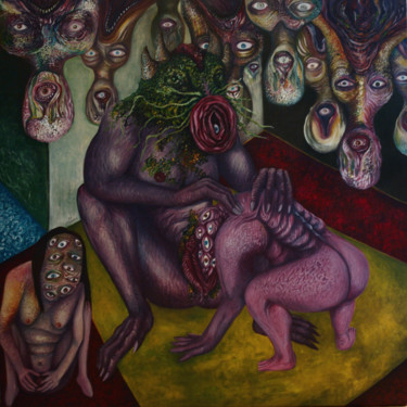 Painting titled "Le Monde à L'Enfer" by Patrick Jannin, Original Artwork, Acrylic Mounted on Wood Stretcher frame