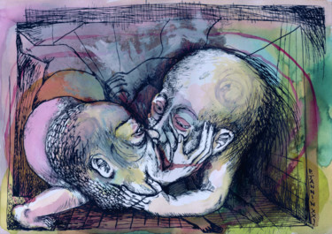Dibujo titulada "Kiss me" por Patrick Jannin, Obra de arte original, Tinta