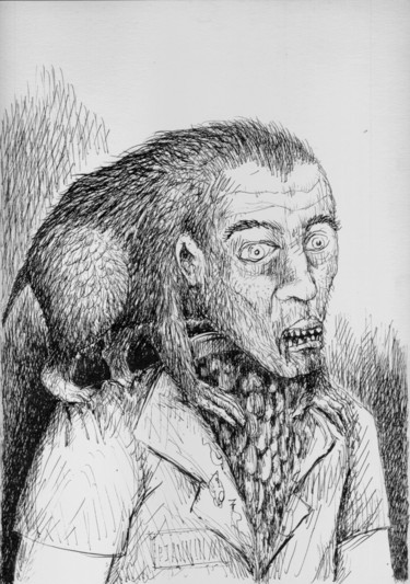Drawing titled "L'homme est l'animal" by Patrick Jannin, Original Artwork, Ink