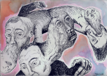 Dessin intitulée "Tumeurs" par Patrick Jannin, Œuvre d'art originale, Encre