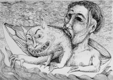 「Mal de mer」というタイトルの描画 Patrick Janninによって, オリジナルのアートワーク, インク
