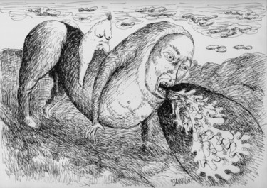 Zeichnungen mit dem Titel "Le dit du cheval" von Patrick Jannin, Original-Kunstwerk, Tinte