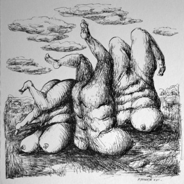 Les Trois Grâces (en Autruche) Dessin intitulée "Les Trois Grâces (e…" par Patrick Jannin, Œuvre d'art originale, Encre