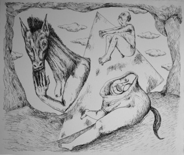 Desenho intitulada "Manège à Troie" por Patrick Jannin, Obras de arte originais, Tinta