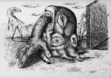 Dibujo titulada "Coquille ( le cul à…" por Patrick Jannin, Obra de arte original, Tinta