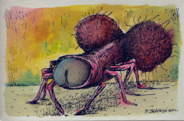 Zeichnungen mit dem Titel "Mouche à viande" von Patrick Jannin, Original-Kunstwerk, Tinte