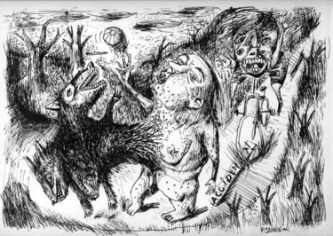 Accident Disegno intitolato "Accident" da Patrick Jannin, Opera d'arte originale, Inchiostro