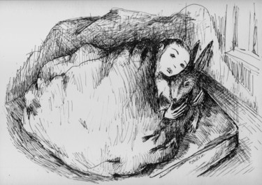 Рисунок под названием "Kiss my hare" - Patrick Jannin, Подлинное произведение искусства, Чернила