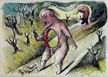 Cerf volant de nuit, sans éclairage Tekening getiteld "Cerf volant de nuit…" door Patrick Jannin, Origineel Kunstwerk, Inkt