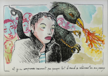 Son rêve Dessin intitulée "Son rêve" par Patrick Jannin, Œuvre d'art originale, Encre