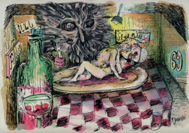 Menu du Jour Drawing titled "Menu du Jour" by Patrick Jannin, Original Art, Ink