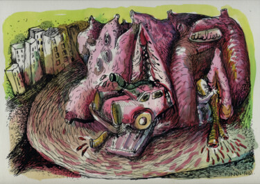 Tekening getiteld "Vulva Machina" door Patrick Jannin, Origineel Kunstwerk, Inkt