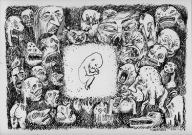 Zeichnungen mit dem Titel "Le refuge" von Patrick Jannin, Original-Kunstwerk, Tinte