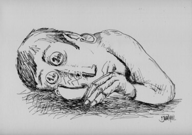 Rysunek zatytułowany „Le sommeil à deux m…” autorstwa Patrick Jannin, Oryginalna praca, Atrament