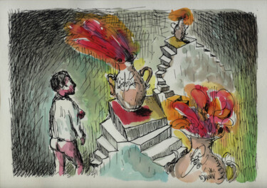 Donjon et pizzas Drawing titled "Donjon et pizzas" by Patrick Jannin, Original Art, Ink