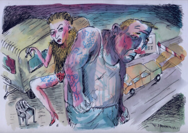 Disegno intitolato "Les tatoués" da Patrick Jannin, Opera d'arte originale, Inchiostro