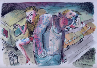 Tekening getiteld "Les tatoués" door Patrick Jannin, Origineel Kunstwerk, Inkt