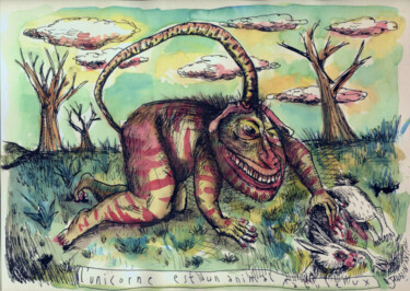 Dibujo titulada "L'unicorne est un a…" por Patrick Jannin, Obra de arte original, Tinta