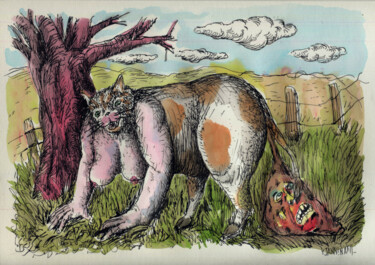 Disegno intitolato "Cow girl" da Patrick Jannin, Opera d'arte originale, Inchiostro