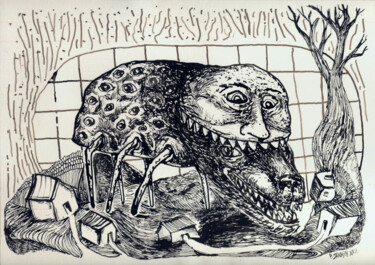 Zeichnungen mit dem Titel "Bête à bon dieu" von Patrick Jannin, Original-Kunstwerk, Tinte