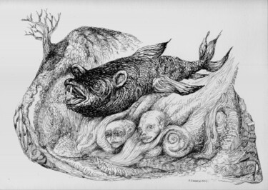 Σχέδιο με τίτλο "Le fond de l'ours e…" από Patrick Jannin, Αυθεντικά έργα τέχνης, Μελάνι