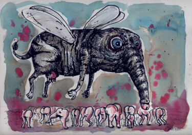 Dibujo titulada "Le moustique zèbre…" por Patrick Jannin, Obra de arte original, Tinta