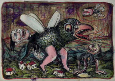 Zeichnungen mit dem Titel "Oiseau mouche" von Patrick Jannin, Original-Kunstwerk, Tinte